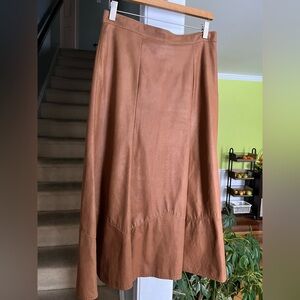 Mary Dzenutis Vintage Chic Brown Leather Midi Length Skirt Size 6-8 Made in USA